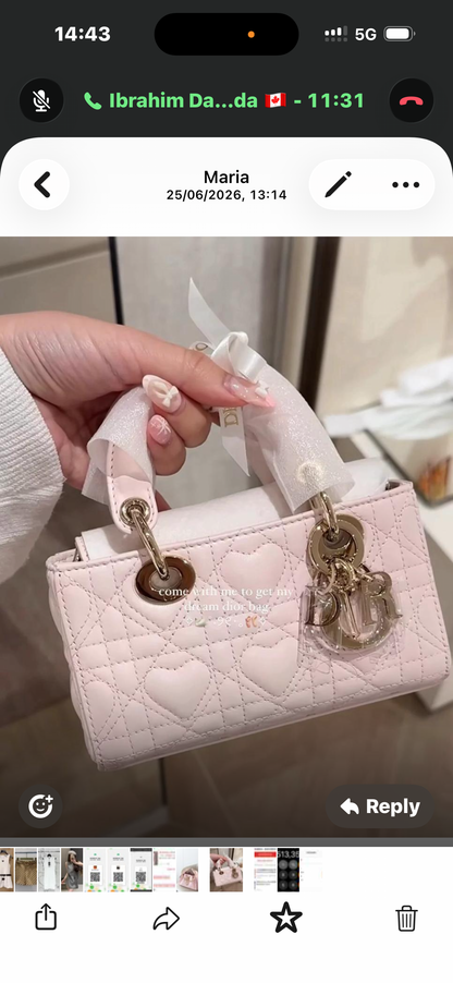 High-End D Brand Horizontal Lady Diana Bag Lady2025 New Model Genuine Leather Fashion Shoulder Crossbody Chain Bag Joy Handbag